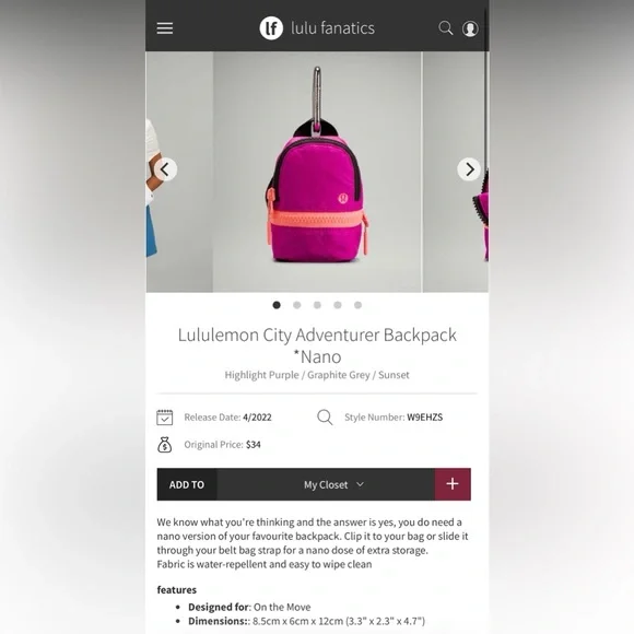 Rare NWOT Lululemon City Adventurer Backpack *Nano - Picture 6 of 6